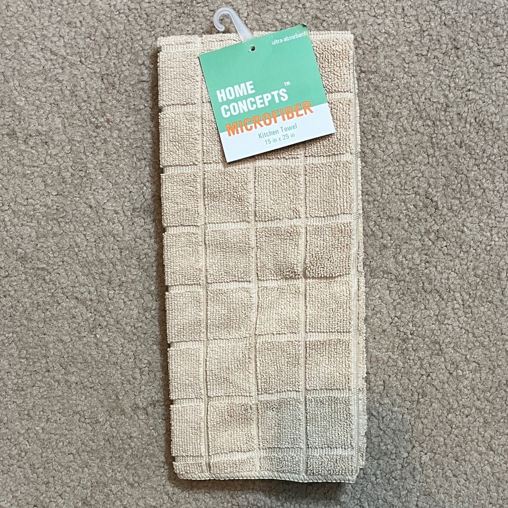 Home Concepts Microfiber Kitchen Towel – Beige Check Pattern